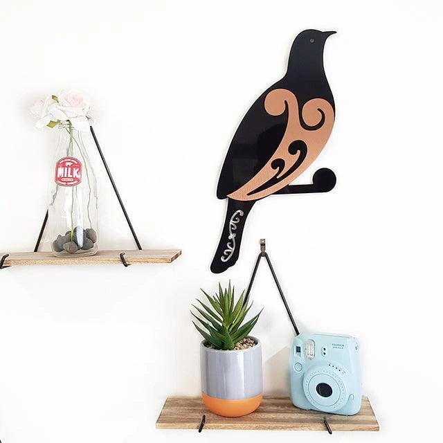 Hand-carved Koru Kereru Wood Pigeon Wall Art – Rustic Native Spirit Decor.